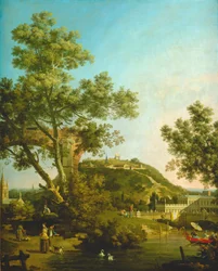 Paesaggio inglese capriccio con un palazzo
